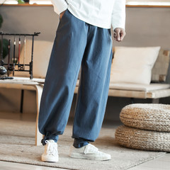 Lantern China Mens Haren wind pants pants feet wide leg pants outfit feet loose casual pants trousers size in autumn 3XL gray