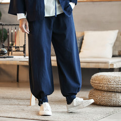 Lantern China Mens Haren wind pants pants feet wide leg pants outfit feet loose casual pants trousers size in autumn 3XL Tibet Navy