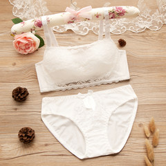 Ladies Sexy Lace, no steel ring bra set, girl student, high school student, anti light and breast care type underwear 925 white no steel ring set 32/70 [AB general]