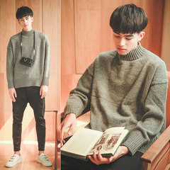 Winter new Aberdeen fresh art men sweater loose turtleneck sweater half Korean couple warm coat Collection freight insurance + priority delivery A semi - gray green