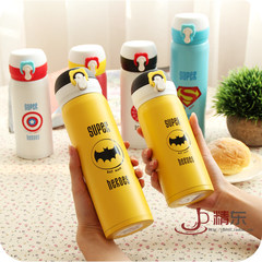 Hero League creative thermos cup, stainless steel cute student cup, bullets jump cup, men and women portable water bottle 350ml- yellow Batman
