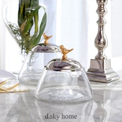 迪斯凯 欧式奢华金色小鸟金属盖玻璃罐储物收纳罐 创意装饰罐摆件 S