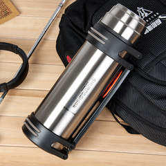 Large capacity double layer stainless steel thermos cup, outdoor cup, traveling thermos kettle, male household thermos bottle 2.5L 2500ML black + pot Cup brush