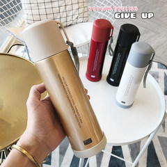 The stainless steel belt lifting rope cup, the boy and the girl fresh literature and art portable cover thermos cup Pearl White convenient 100 straight body thermal cup + cup brush