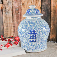 [house] happy time with blue and white Chinese antique altar bully old storage tank Home Furnishing decorative ornaments