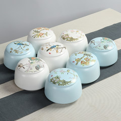 In Yi tea ceramic matte glaze tea Pu'er tank sealed storage tank and four medium tank Matt blue and summer long