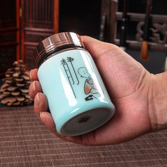 Tea Caddy ceramic mini portable metal sealing tin trumpet Ge Longquan celadon tea pot repair
