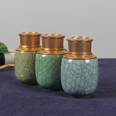 Longquan celadon tea ceramic tea pot powder can travel portable sealed cans metal sealed storage tank Di punch'ong