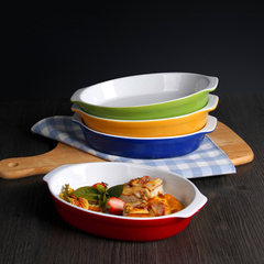 Ceramic two ears baking dish, James's home oval fish dish deep dish microwave oven special green