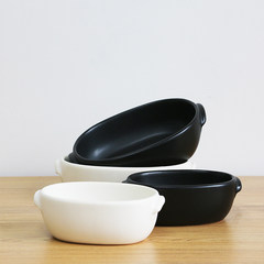 MY - Japanese AEON burn round and oval heat-resistant ears of simple black and white color pottery 10752 Oval Black