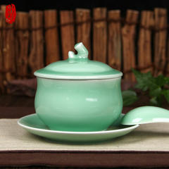 Shipping celadon ceramic partition water ginseng stewed bird's nest stew stew soup pot soup pot Zhongdun baby steaming cup with lid Three piece set (brother powder)