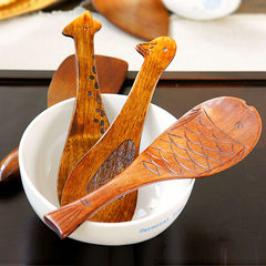 Hello, lovely animal fish natural wood spoon tablespoon Japanese original taste of household tableware gifts black