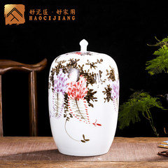 Jingdezhen ceramic barrel migang 5kg10 pounds of rice flour snacks with cover moisture insect storage tank tank 10 kg watermelon hand painted Wisteria