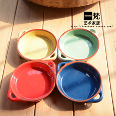 Creative hand-painted ceramic dishes can be microwave oven oven baking under glaze dish sauce dish steaming bowl of practical snacks blue