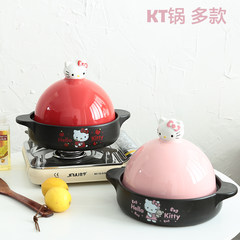 KITTY cartoon tower Kyrgyzstan pot with handle cooking anhydrous marmite Baby Pink Red pot Large red KT cat (2L for 3-5 people)