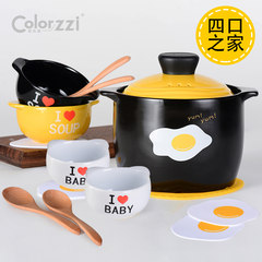 Kellogg, set fire resistant ceramic casserole stew pot soup pot household stone pot pot Four families, 14 sets