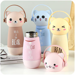 Creative cartoon thermos cup, lovely children's kettle, male and female students portable stainless steel cup, lovers gift White 400ml