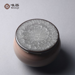 Longquan celadon Wu Junchun hand ceramic sealing jar, wake tea caddy, trumpet ice cracked Tea Caddy
