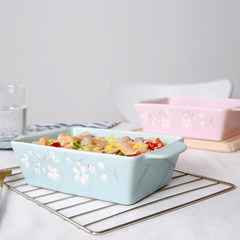 [Yuquan] rectangular ceramic baking bowls, double ears baked rice dishes, baking pans, baking moulds, ovens, microwave ovens Pink