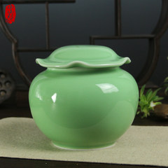 Longquan celadon creative tea caddy, ceramic large tea packing box, antique lotus leaf lid sealed pot tea set Lotus jar (plum)