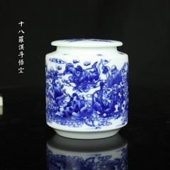 Sealed storage tank Jingdezhen hand-painted ceramic tea encounter eighteen Lohans Wukong Doo blue and white tea