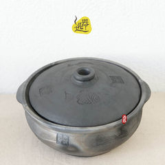 Yunnan Lijiang handmade coarse pottery Dali black clay pottery ceramic pottery pot casserole soup weapon Trumpet (24CM in diameter, 10CM in height)