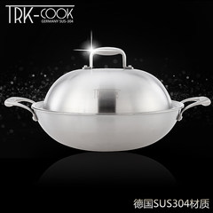 German TRK34cm stainless steel frying pan electromagnetic stove general frying pan non stick pot smokeless coating 18/10 pot 34cm double handle frying pan