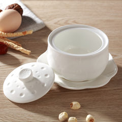 Double ears cover water braise cup high temperature ceramic cup steamed egg soup pot stewed bird's nest with cover bone stew pot dessert 5 inch stewed 400ml with two ears