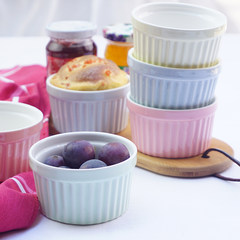 Wojia high temperature ceramic baking baking bowl cup soufflee jelly cup custard bowl of ice cream cup baking mold Grey blue soufflee