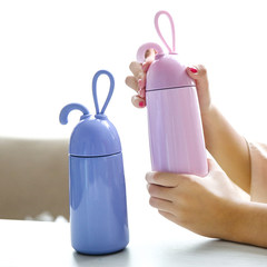 Rabbit thermos cup lady portable cute creative student cup, Korean version of fresh art accompanied by adult cup Pink