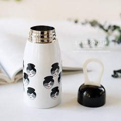 Korean male and female students creative vacuum leakproof coffee cup stainless steel mug cup with stripe pyrographic personality Beauty queen