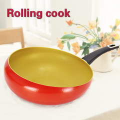 South Korea imported a gold pan pan 32cm deepen no smoke wok cooker special coating Yellow -- no cover