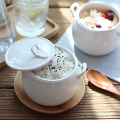 Japanese white ceramic creative tureen with cover ears soup stew stewed in water cup tonic dessert bowl cup nest 13X11X10cm