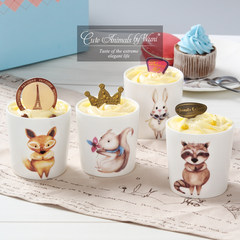 Love adorable sprout cartoon animal creative pudding cup, Cheese Cup, mousse cup with spoon cute ceramic baking mold Gentleman coffee spoon
