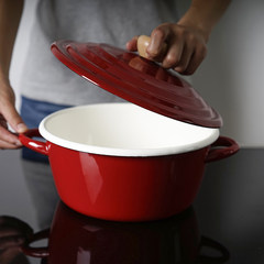Fat Dragon enamel enamel 22cm exported to Japan edge thickening electromagnetic stove gas cooker pot ears general white