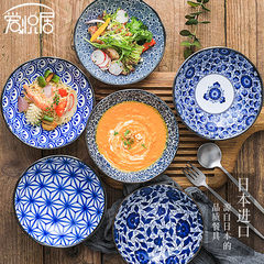 In Japan imported six Lovejoy plate into the deep plate ceramic tableware household dish with disc Blue flower 16.5 cm deep dish 6 Pack - no gift box