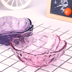 晶晶家新款桃心沙拉碗浮雕玻璃碗樱花小吃碟欧式甜品雪糕餐具包邮 透明