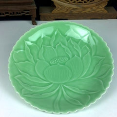 The lotus 8 inch Longquan celadon tableware plate ceramic creative dish dish plate household flat disc 8 inch lotus celadon dish