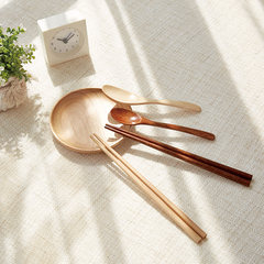 Export quality Japanese lacquerless wax free natural wood tableware chopsticks spoon Spoon Set Light color (chopsticks one pair + spoon one)
