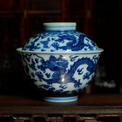 The blue and white sea dragon tureen boutique Jingdezhen Qianlong high-grade tea