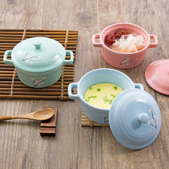 Ceramic lid stew pot soup pot steamed egg soup stew stew cup household small nest ceramic pot liner Nordic blue
