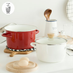 Zi Lan Home Furnishing new Japanese white enamel pot ears thickened stew cooking porridge pot pot high white