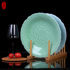 Shipping celadon ceramic plates Home Furnishing table dish deep dish microwave bone china tableware Chinese 9.5 inch peony dish (brother powder)