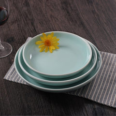 Longquan celadon deep dish dish dish soup dish hotel ceramic household microwave oven tableware tableware Western-style food 9.5 inch deep dish