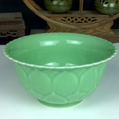 Longquan celadon lotus tableware 8 inch large bowl bowl of soup soup deep ceramic creative home 8 inch lotus celadon bowl Mei Ziqing