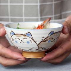 Japan imports Ceramic tableware, beautiful burning, lovely Fortune Cat, rice bowl, 6 inch dishes, deep dish lovers tableware Rice Bowl Blue
