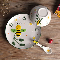 Animal cartoon tableware set, Japanese style creative children bowl, dessert bowl, salad bowl, home ceramic bowl spoon Pineapple spoon (single shot without mail)