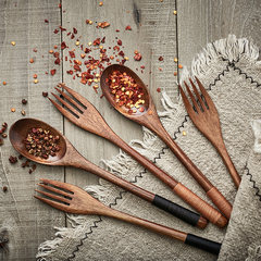 [Baku] Pakistan 22.5cm Japanese log environmental protection winding spoon and fork fork chopsticks spoon elliptic long handle tableware 22.5 the black line