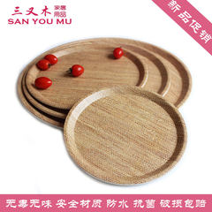 Creative imitation wood tray thickened circular disc of modern living room cup tray melamine tray fruit snacks disc Light brown snake trumpet (8309)
