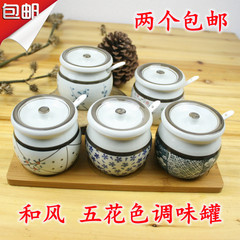 Two pieces of clothes with Japanese style and hand-painted glaze ceramic creative salt seasoning cans the antique bottle Bright white [simple packaging] -340ML
